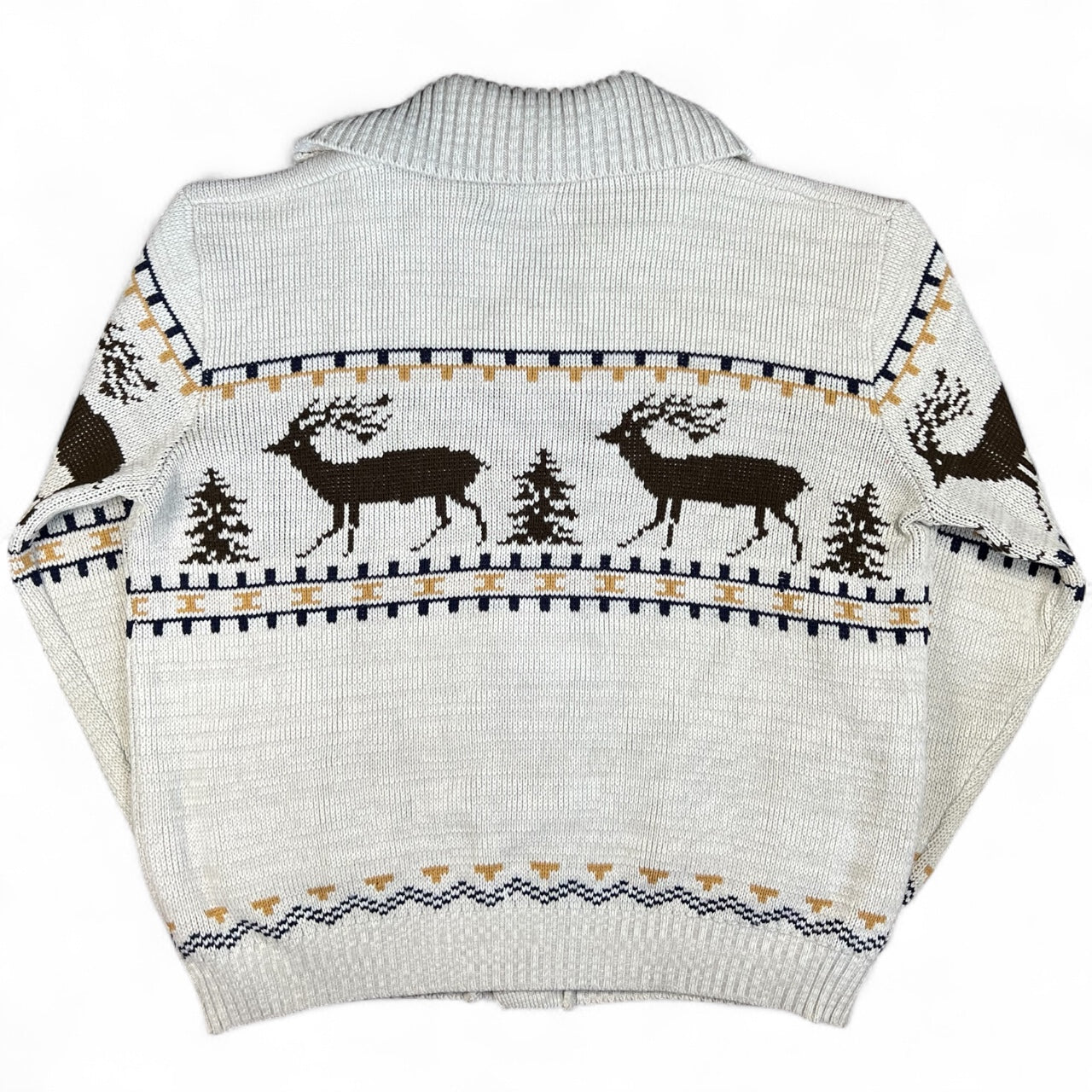 70s Silton Elk Deer Cowichan Acrylic Cardigan Men’s Large Made in Taiwan