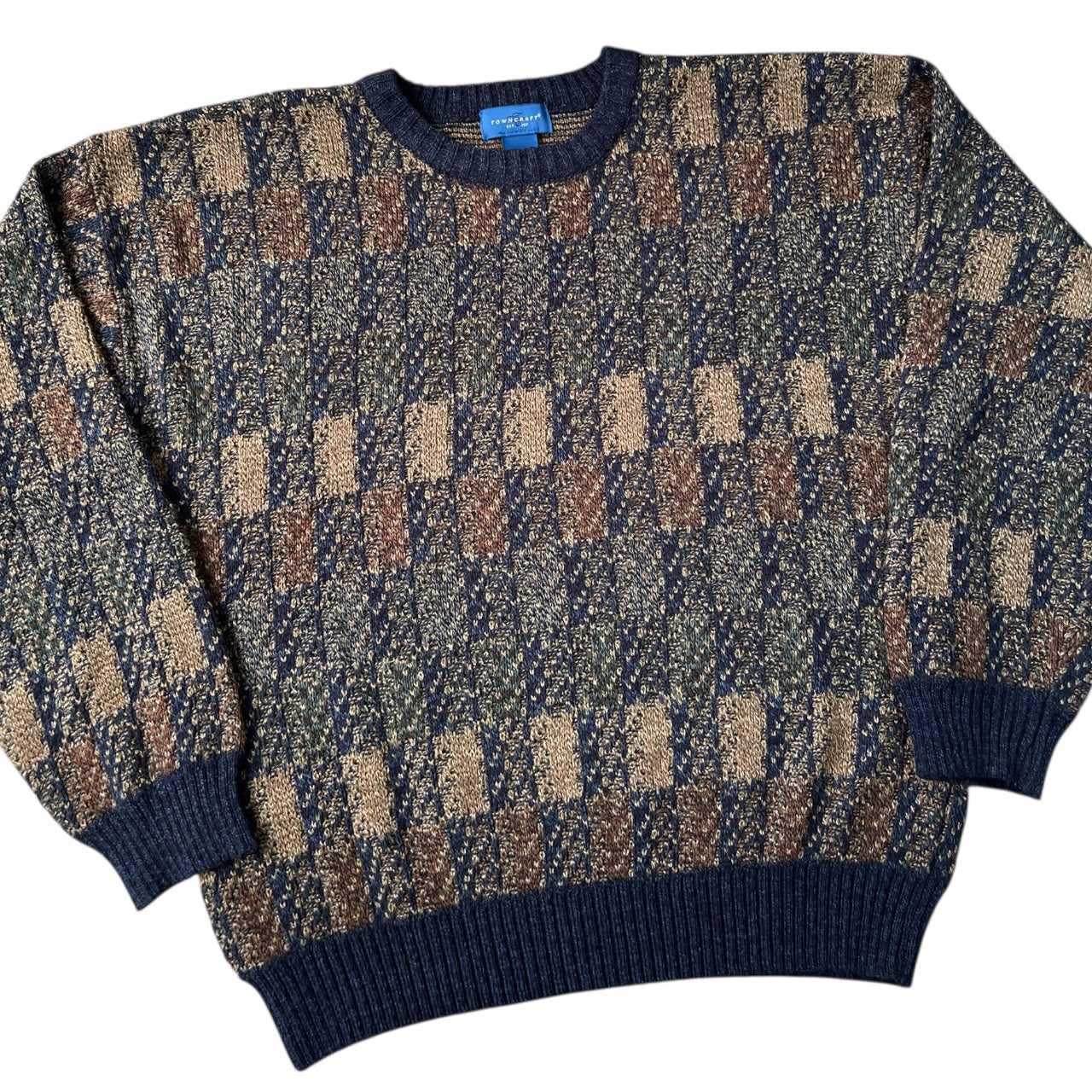 90s Towncraft Geometric Crew Neck Sweater Men’s Large Grunge