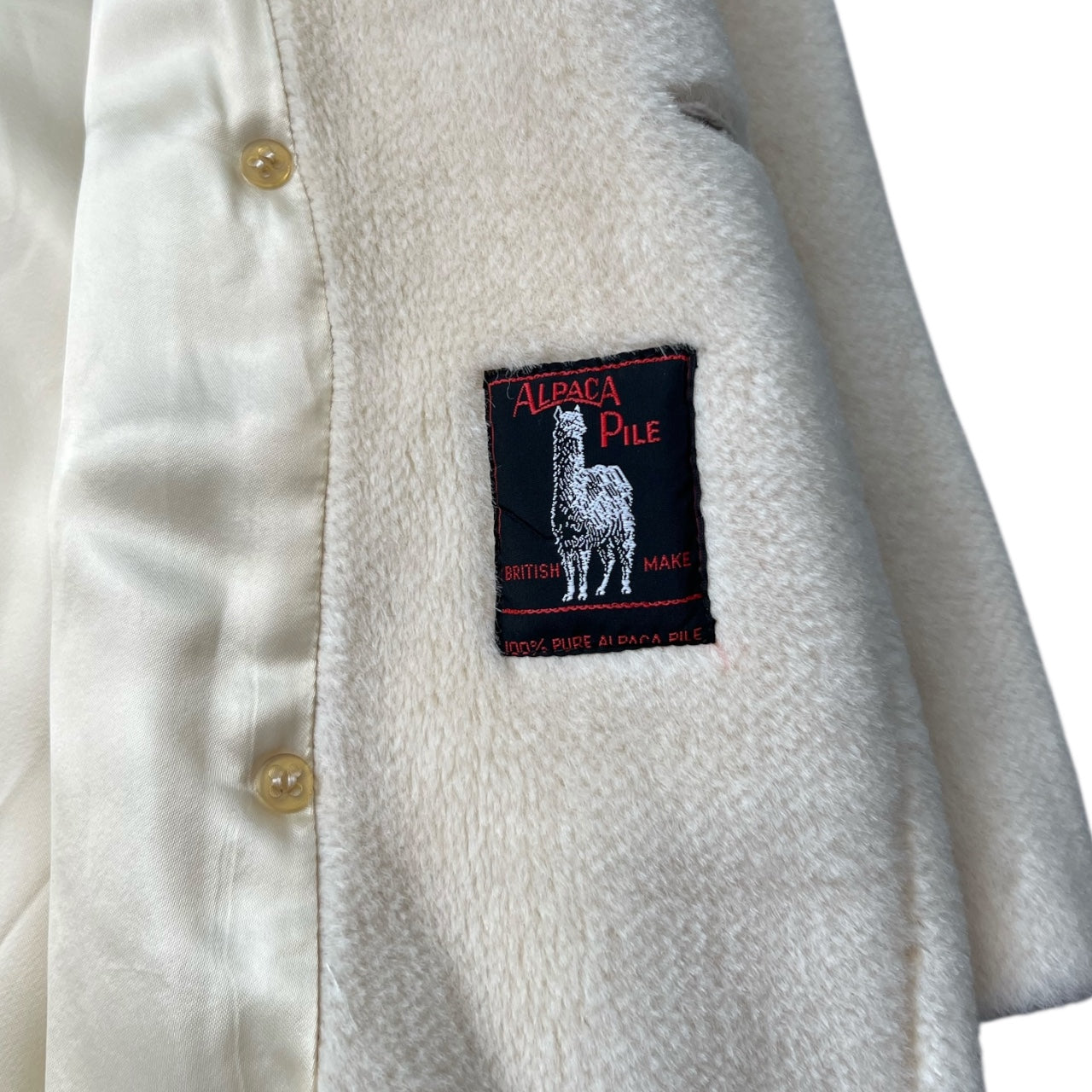 Vintage Invertere Cream 100% Alpaca Pile Trench Coat Satin Lined Women’s XL
