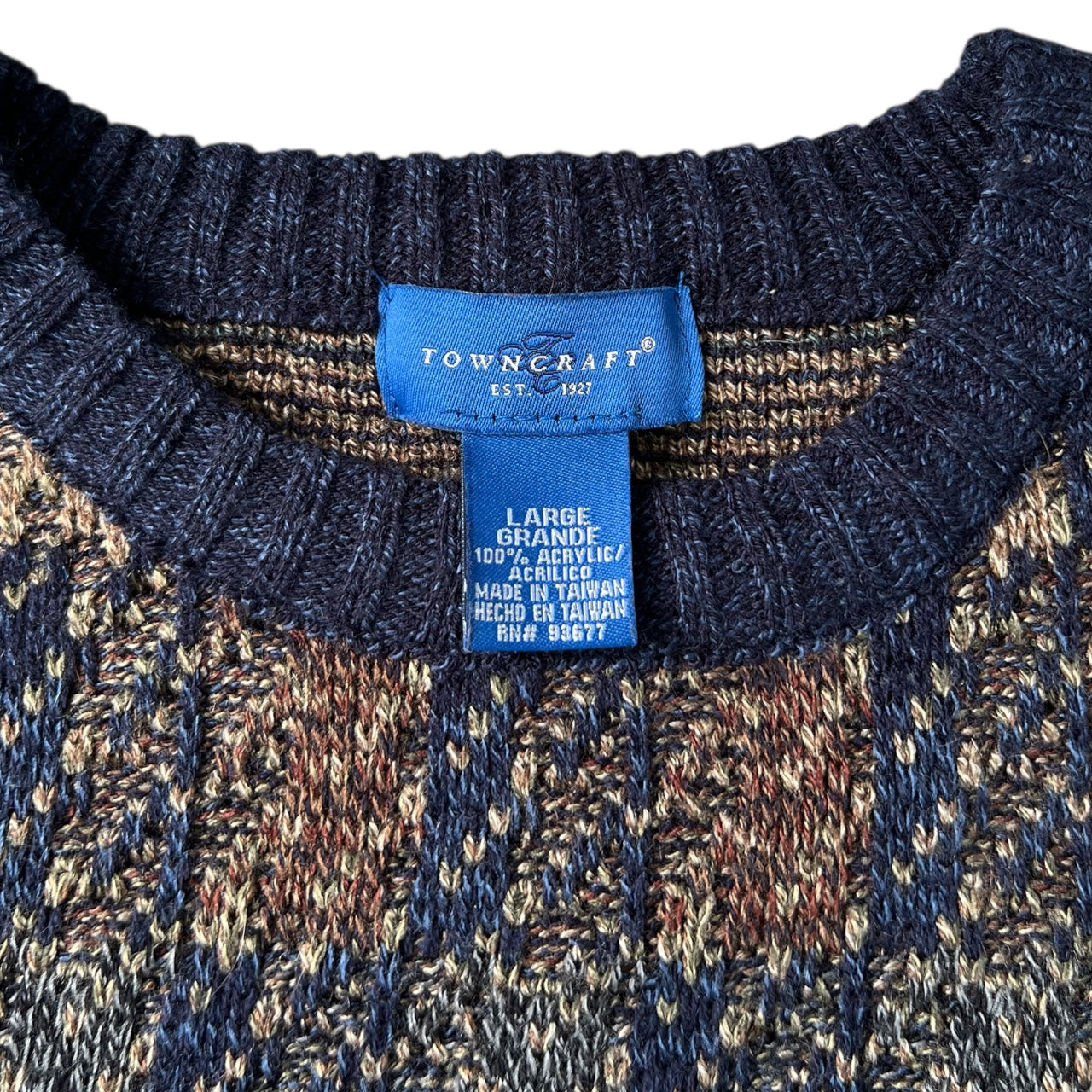 90s Towncraft Geometric Crew Neck Sweater Men’s Large Grunge