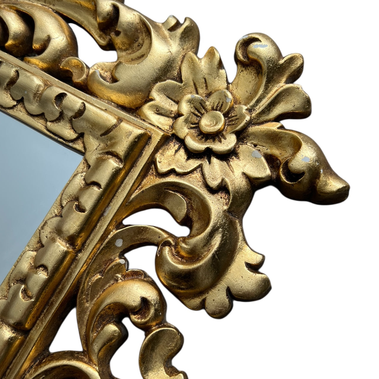 Vintage Baroque / Rococo Gilded Wall Mirror Handmade in Spain Ceramic 30”x21.5”