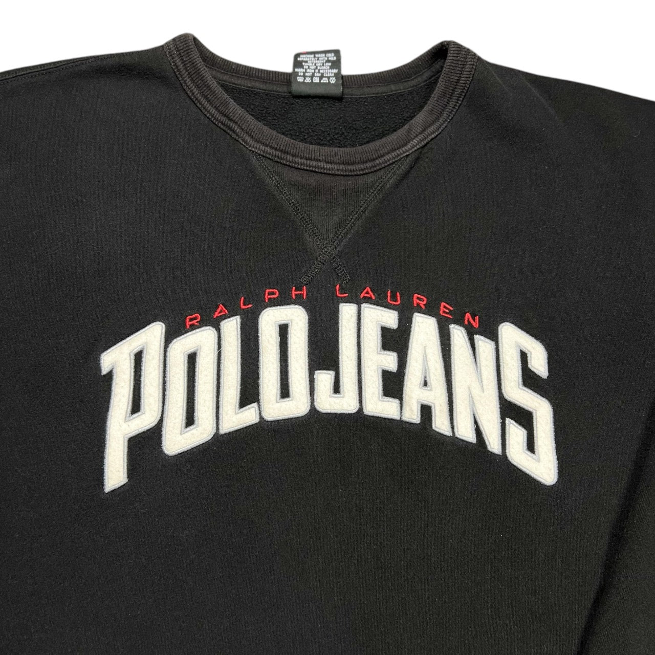 Vintage Y2K Ralph Lauren Polo Jeans Black Crewneck Sweater Embroidered Mens XXL