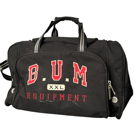 90s B.U.M Equipment XXL Black and Red Embroidered Duffle Bag Gym Bag Crossbody