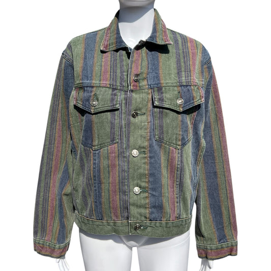 90s Denim Express Multicolor Striped Denim Trucker Jacket Men’s Small