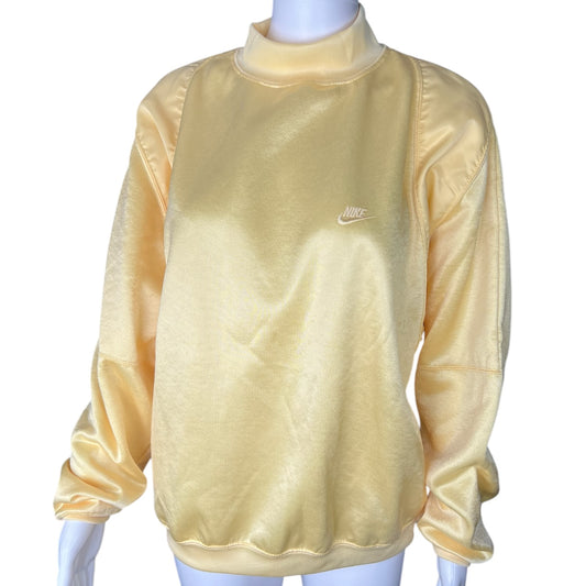 Vintage 80s 90s Nike Pastel Yellow Holographic Mock Neck Sweatshirt Men’s Med