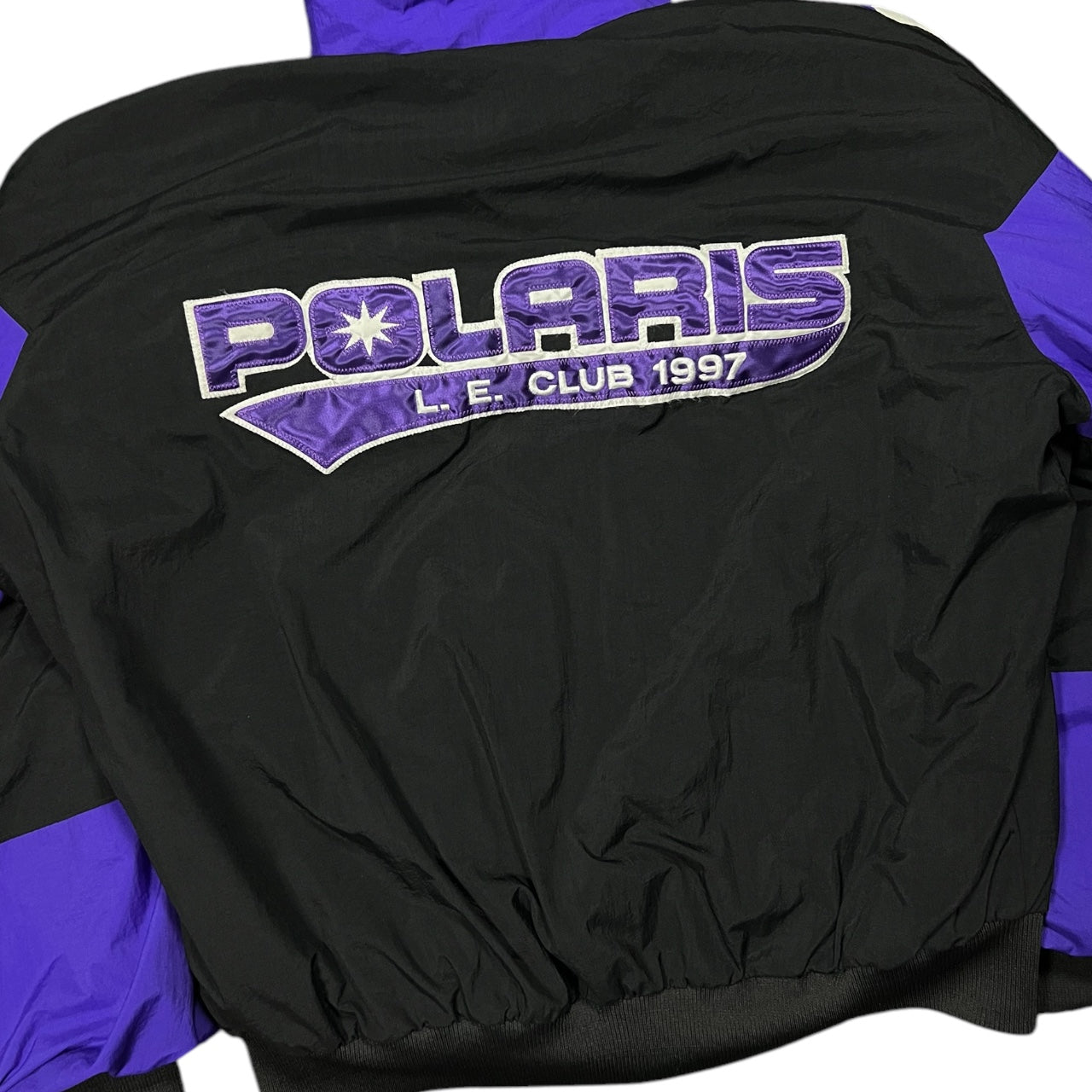 Vintage 1997 Polaris Racing Snowmobiling Coat Purple Striped Mens XL