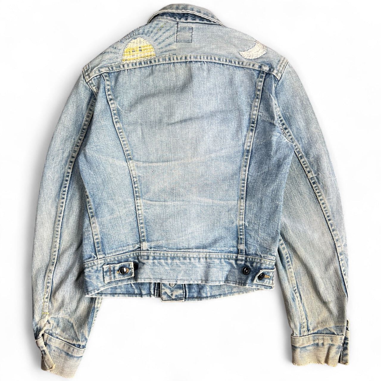 70s Lee Riders Sanforized 220J Denim Trucker Jacket Embroidered Sun & Moon Women’s XS/S