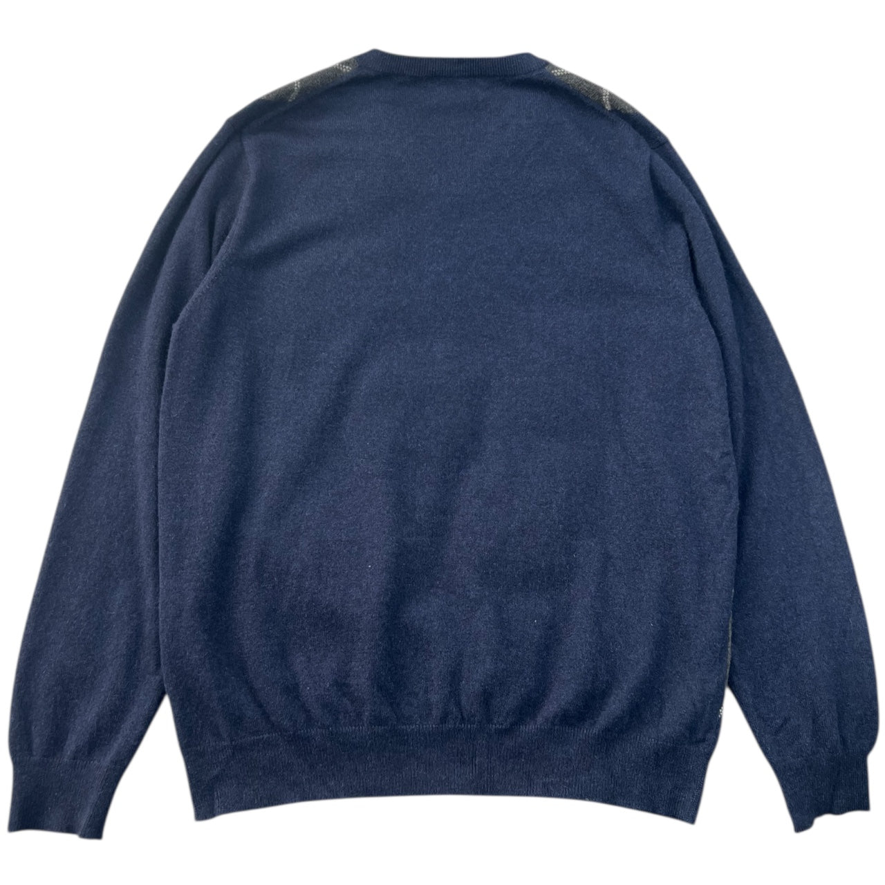 Saks Fifth Avenue Cashmere Sweater Men’s M Navy Blue Red Argyle V Neck