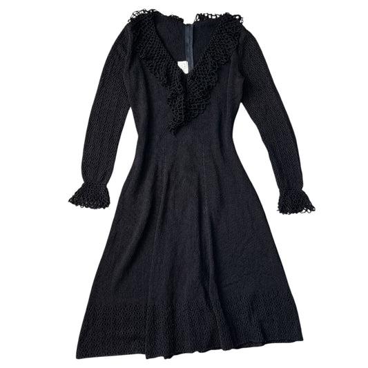 Vintage Gianna Knits Black Crochet Dress Ruffles Women’s Large Talon Zipper