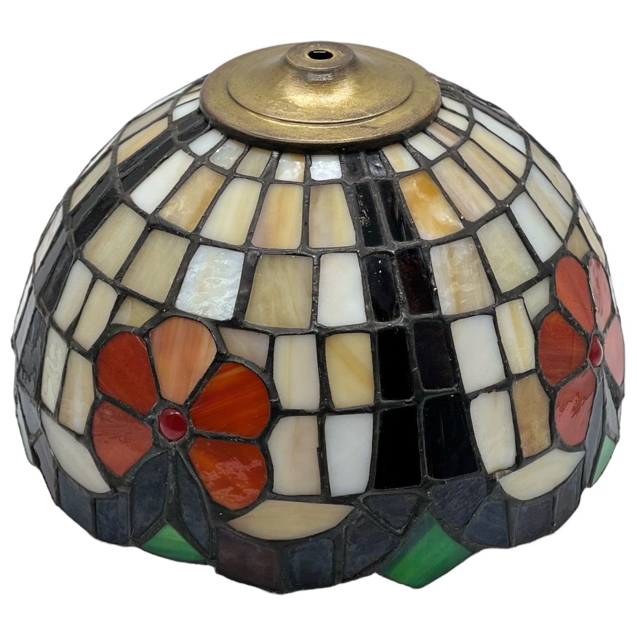 Vintage Tiffany Style G&A Art Glass Studios Leaded Stained Glass Floral Lampshade