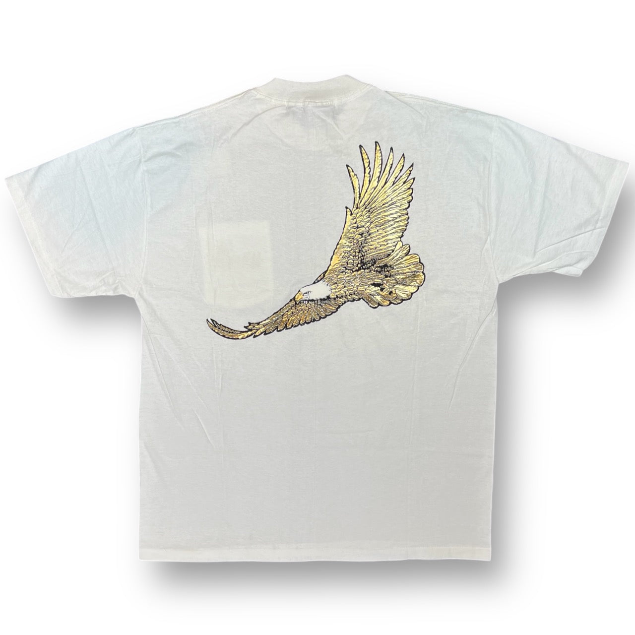 Vintage Winston Cigarettes Metallic Gold Bald Eagle Pocket White Single Stitch Tee Mens XL Made in USA