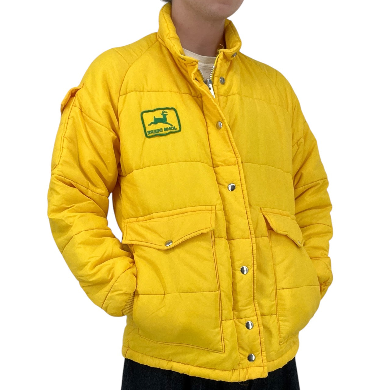 Vintage 80s John Deere Yellow Puffer Parka Trench Jacket Men’s M/L Made in USA