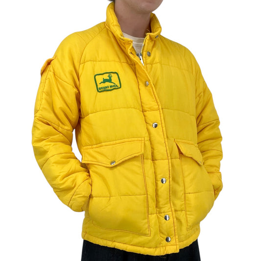 Vintage 80s John Deere Yellow Puffer Parka Trench Jacket Men’s M/L Made in USA