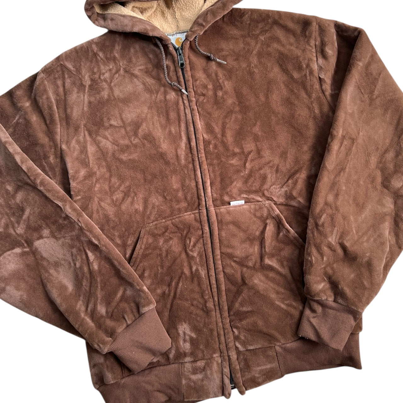 90s Carhartt Brown Velvet Velour Zip Up Hoodie Men’s Large Made in USA