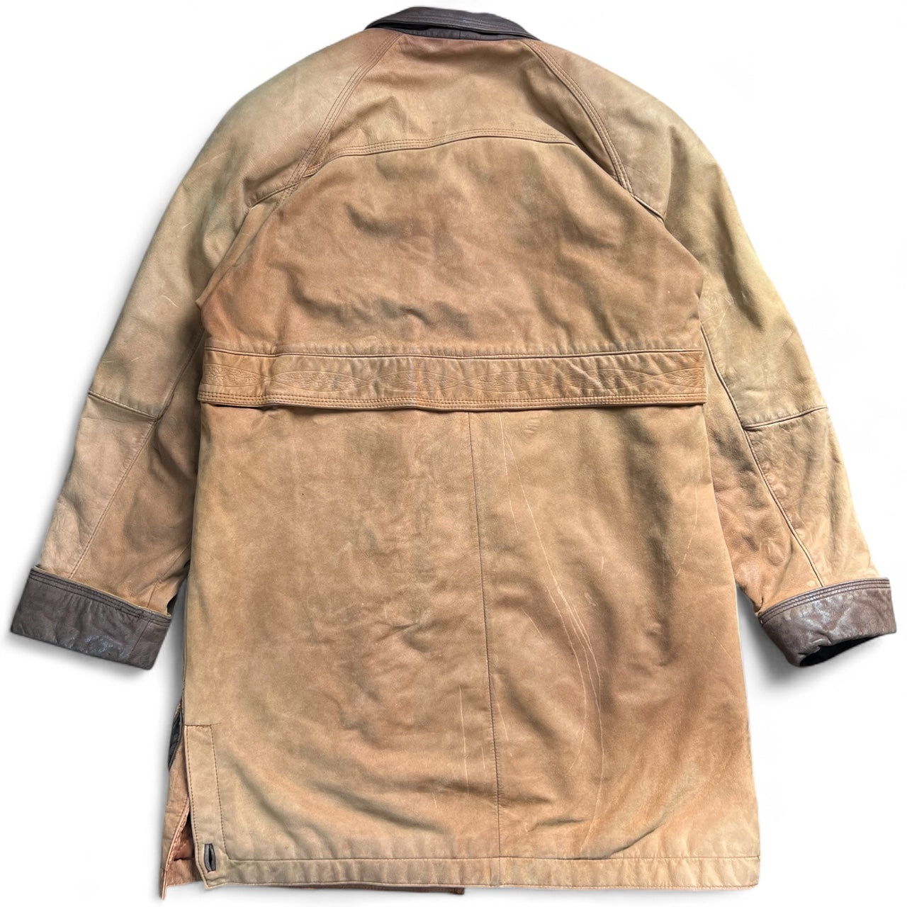 90s Paris Sports Club Brown Leather Chore Jacket Barn Coat Flannel Lined Men’s Small