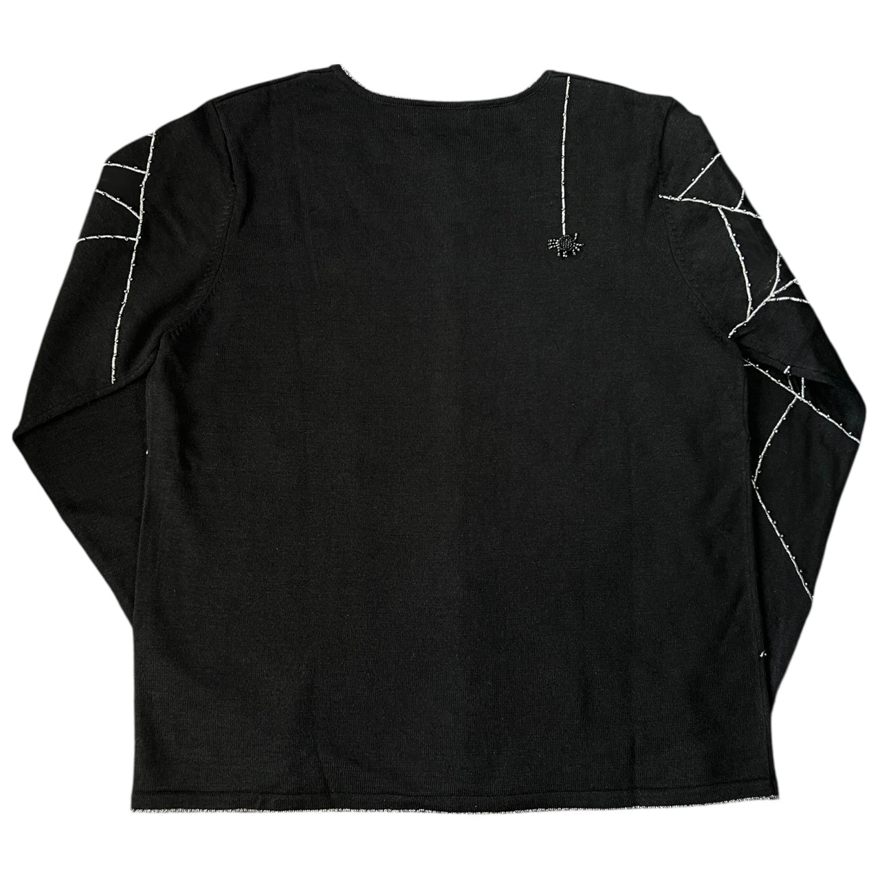 Vintage The Quacker Factory Black Beaded Spiderweb Ugly Sweater Cardigan Women’s Large Mesh