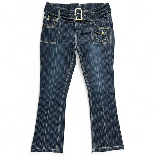 90s Y2K Jazzie Stretch Striped Slim Fit Bootcut Jeans Embroidered Built In Belt Women’s 17/18