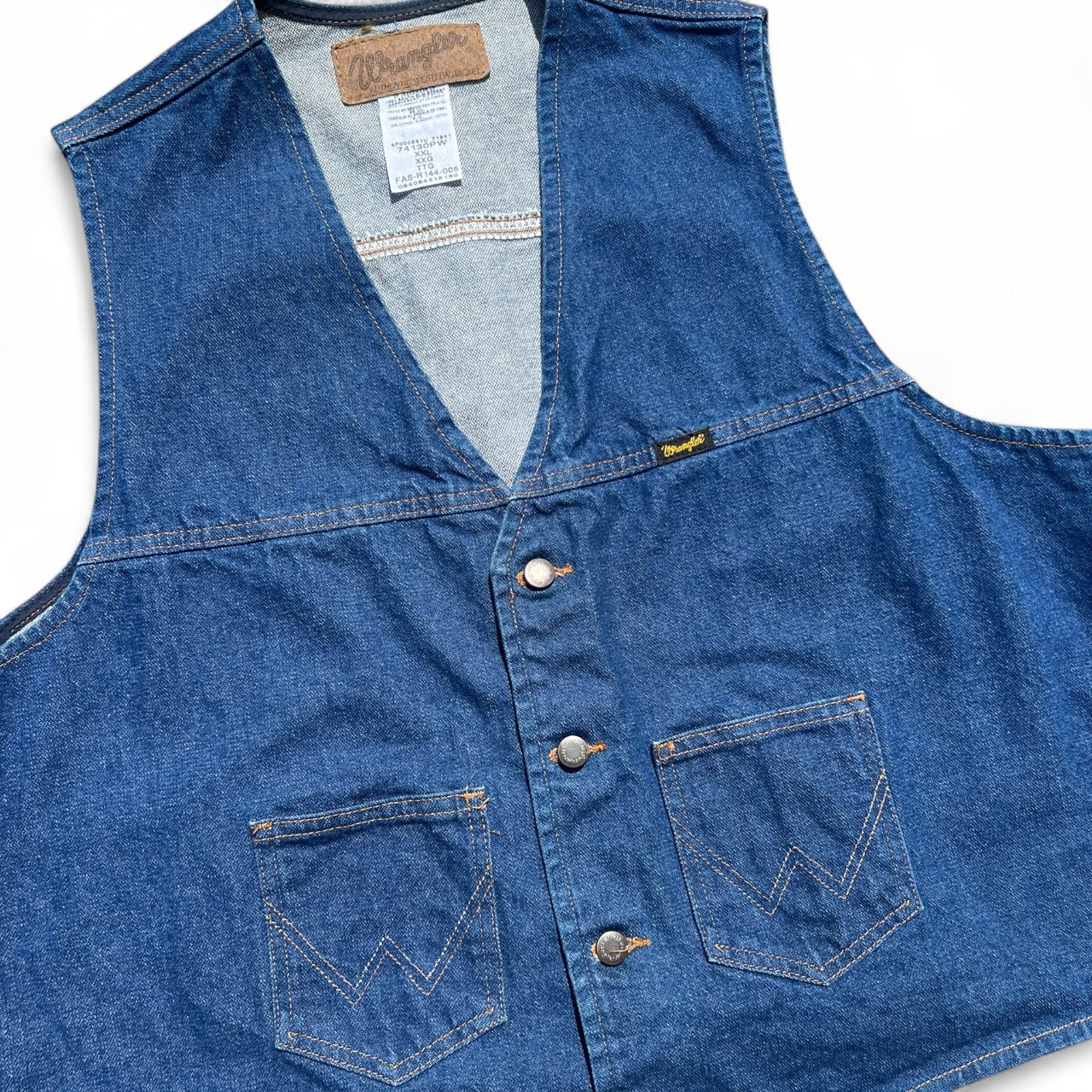 90s Wrangler Western Cowboy Cut Blue Denim Vest Men’s 2XL