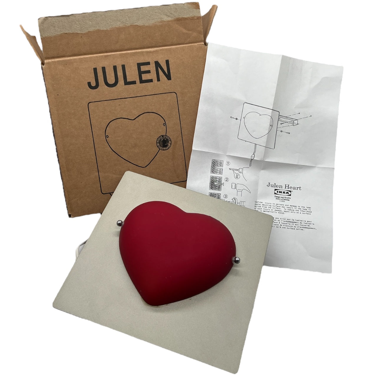 Vintage 1995 IKEA Julen Red Heart Wall Lamp Metal Plate