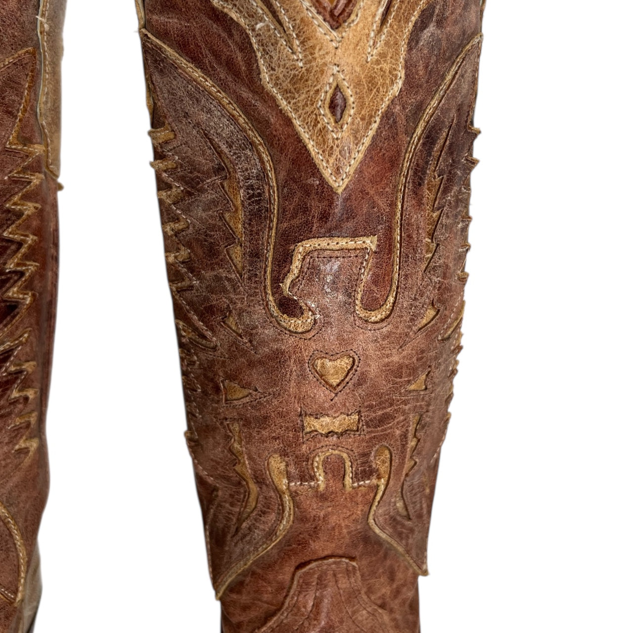 Corral Women’s Crackle Distressed Antique Finish Saddle Cowboy Boots Western Size 8M R2227 Made in Mexico