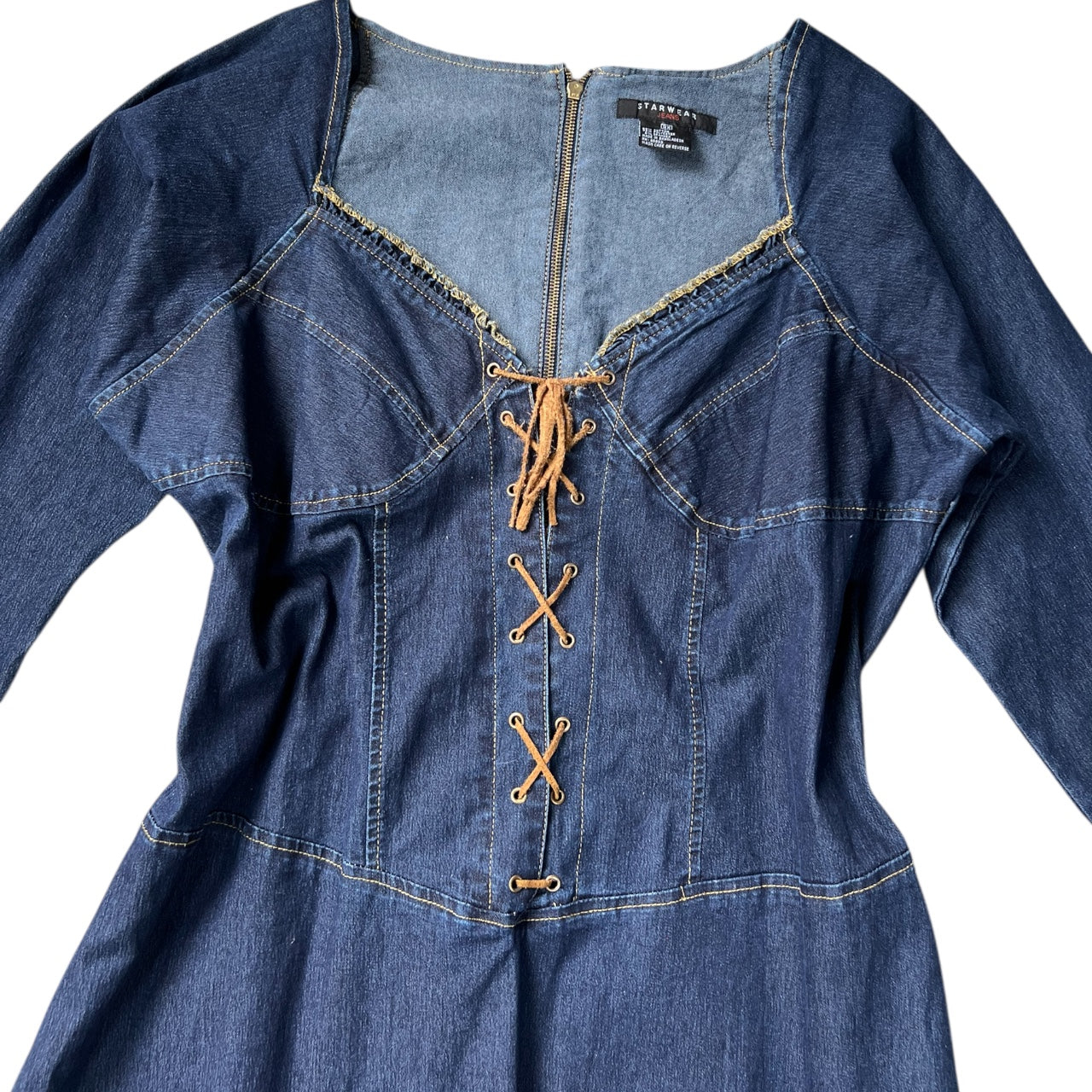 90s Y2K Starwear Corset Lace Up Denim Dress Women’s 3X Plus Size