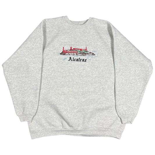 Vintage 90s Hanes Heavyweight Alcatraz Island Embroidered Gray Sweatshirt Mens XL