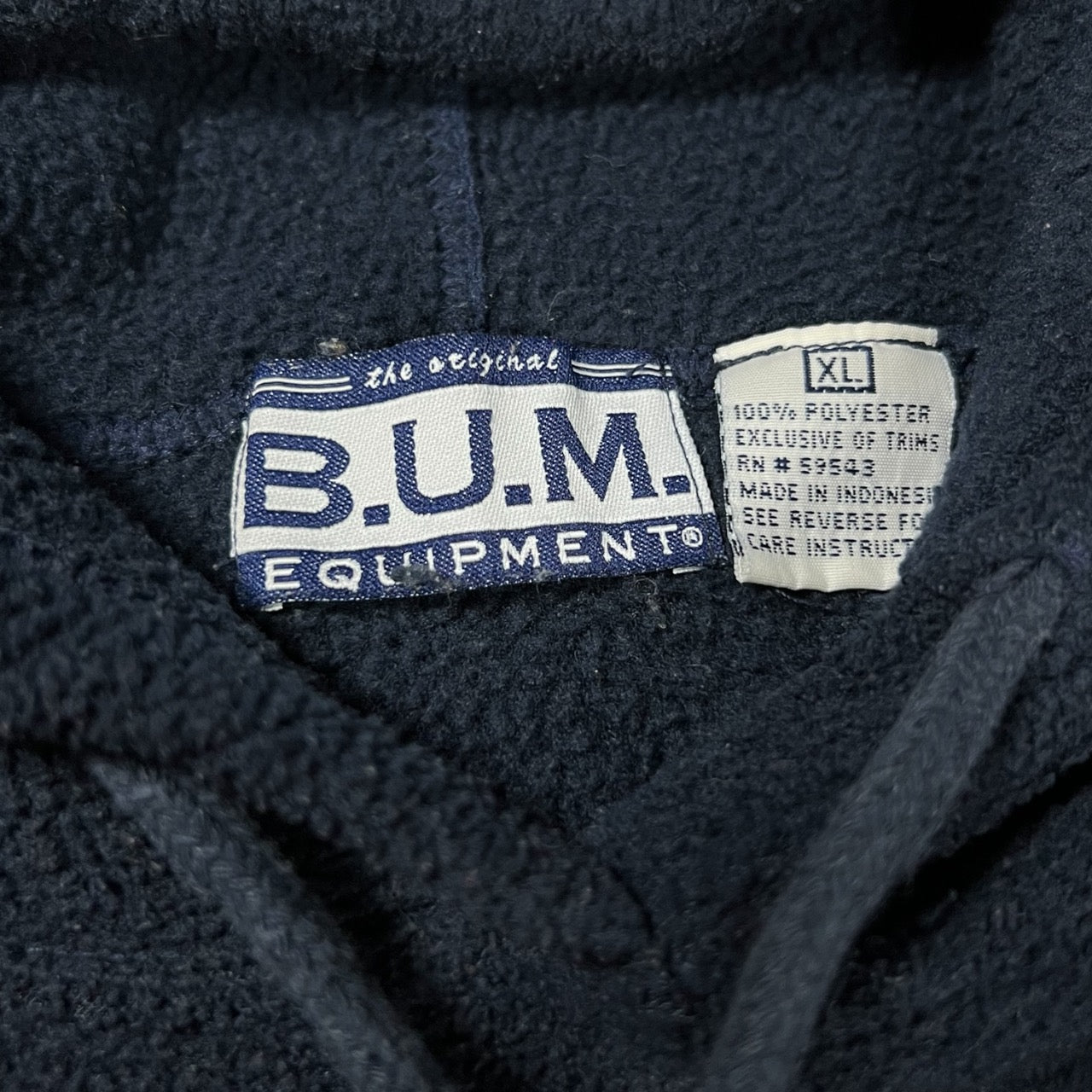 Vintage 90s Y2K B.U.M. Equipment Navy Blue Pullover Hoodie Fleece Embroidered Mens XL