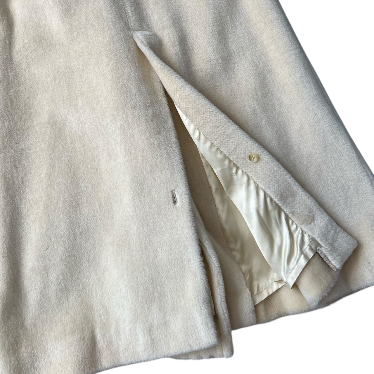 Vintage Invertere Cream 100% Alpaca Pile Trench Coat Satin Lined Women’s XL