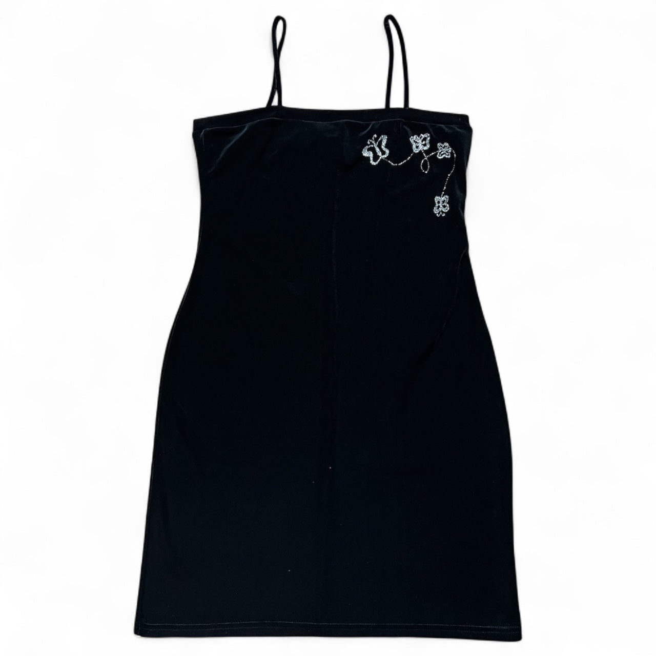 NWT 90s Goth Black Velvet Butterfly Mini Dress Glitter Detail Women’s Large Made in USA