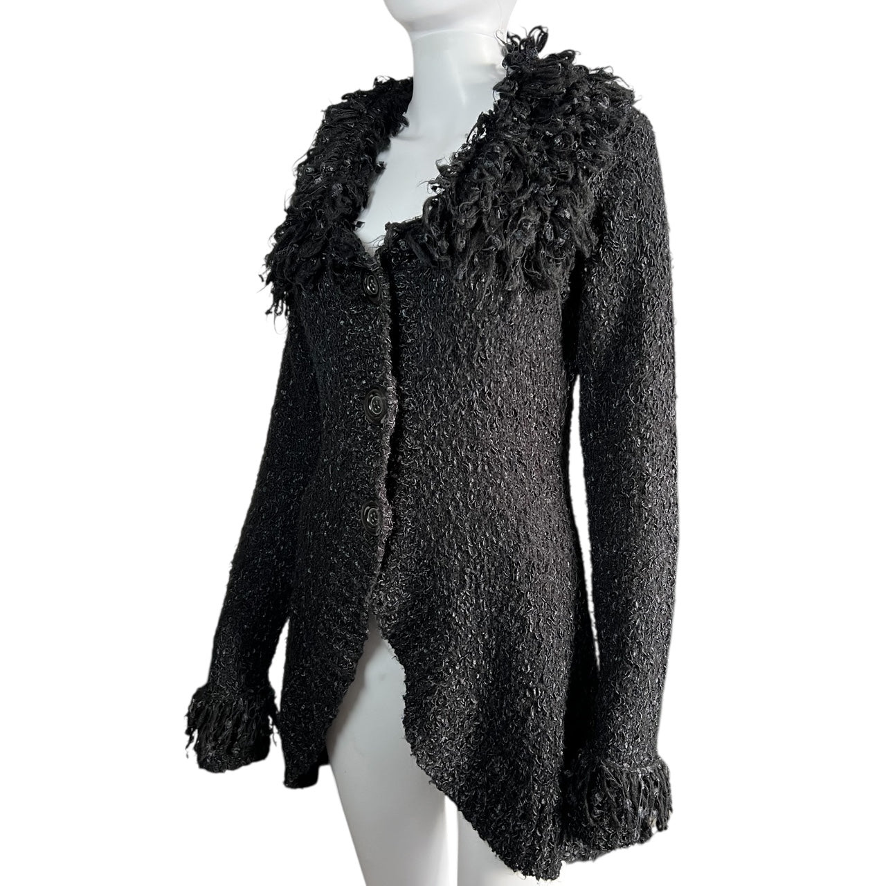 Y2K John fashion Sweater Goth Fringe Trim Cardigan Wool Blend Women’s Small