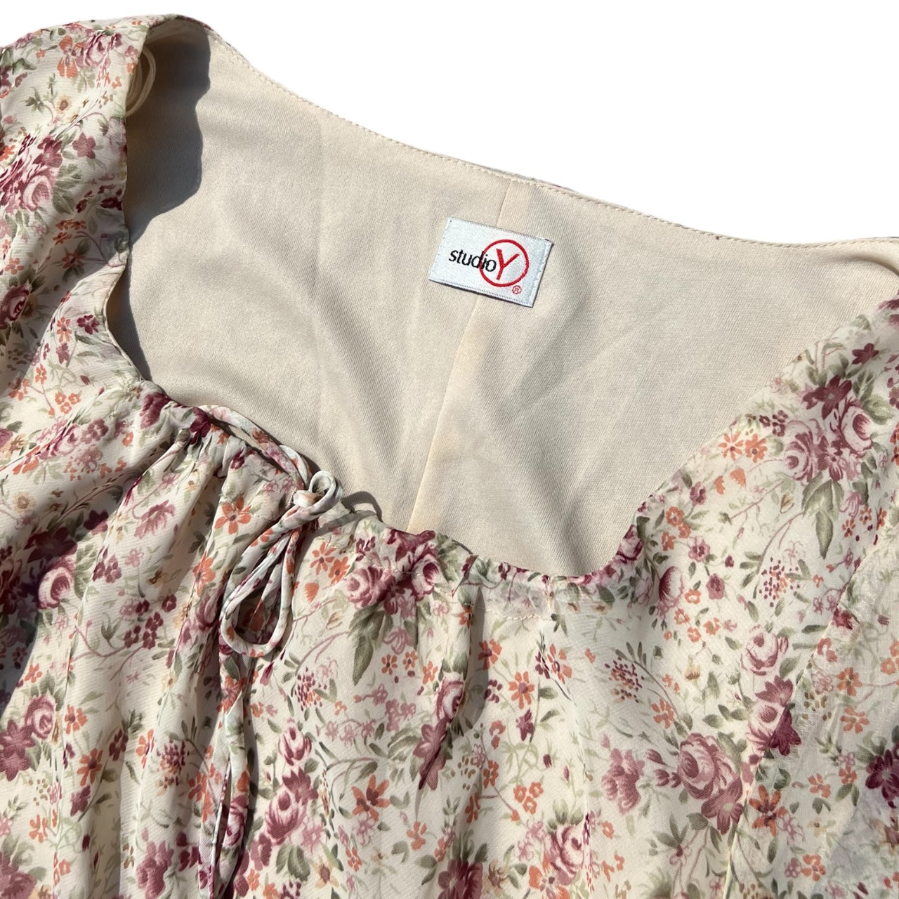 90s Studio Y Sheer Floral Scoop Neck Midi Dress Flared Sleeves Women’s 13 Made in USA