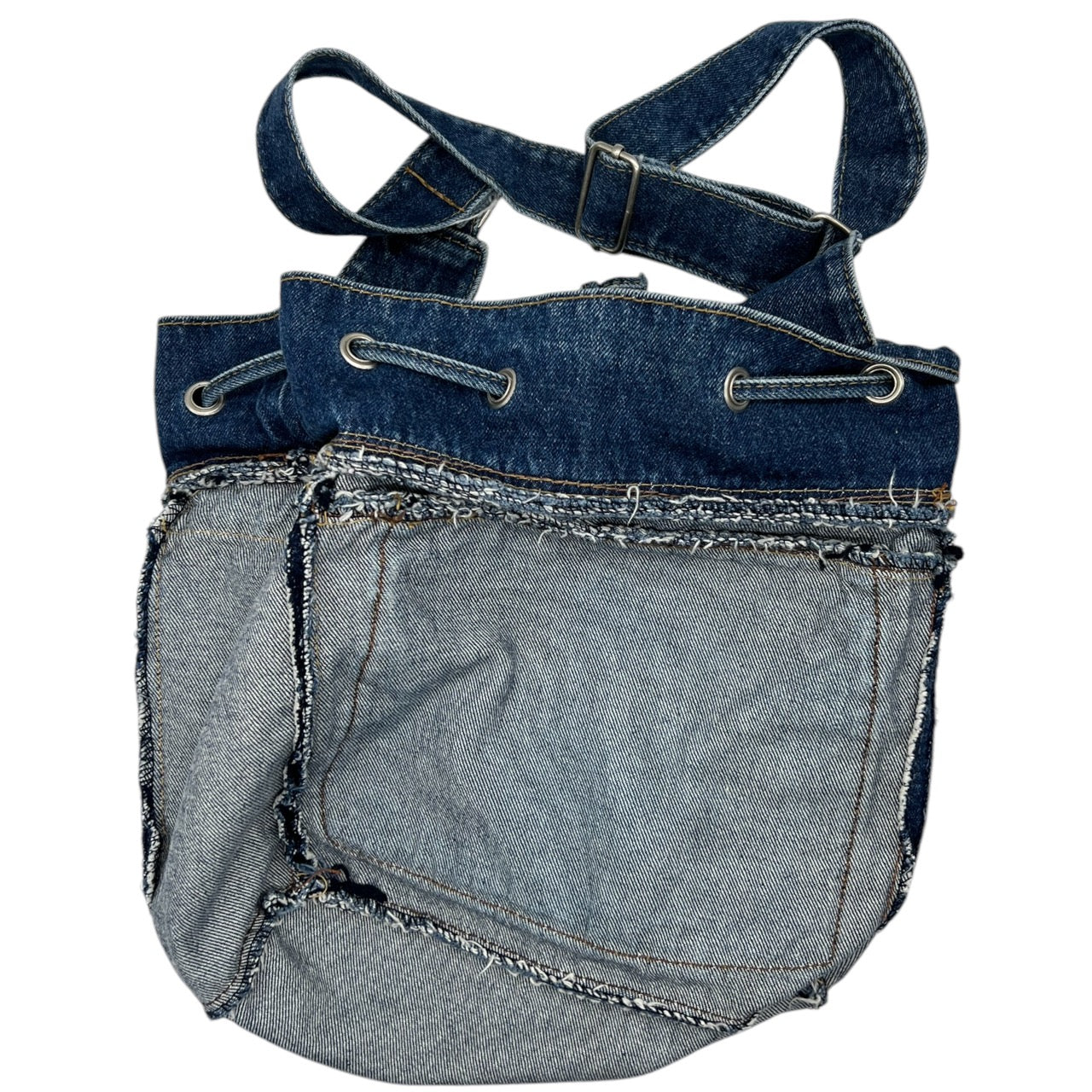 Y2K Denim Crossbody Bucket Drawstring Bag Faded Blue Denim