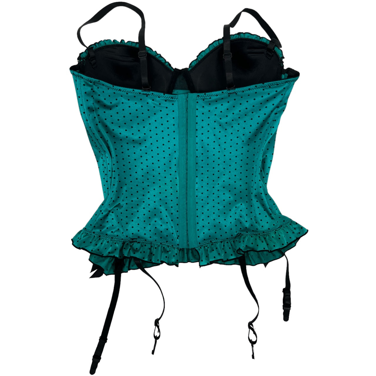 Y2K Hot Topic Morbid Threads Teal Blue Corset Bustier Polka Dot Ribbon Garter Clips 36D