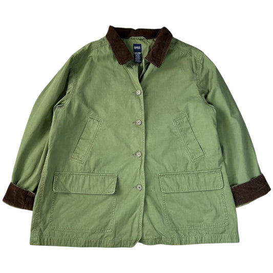 Vintage Basic Edition Green Barn Jacket Chore Coat Brown Corduroy Collar Women’s XL