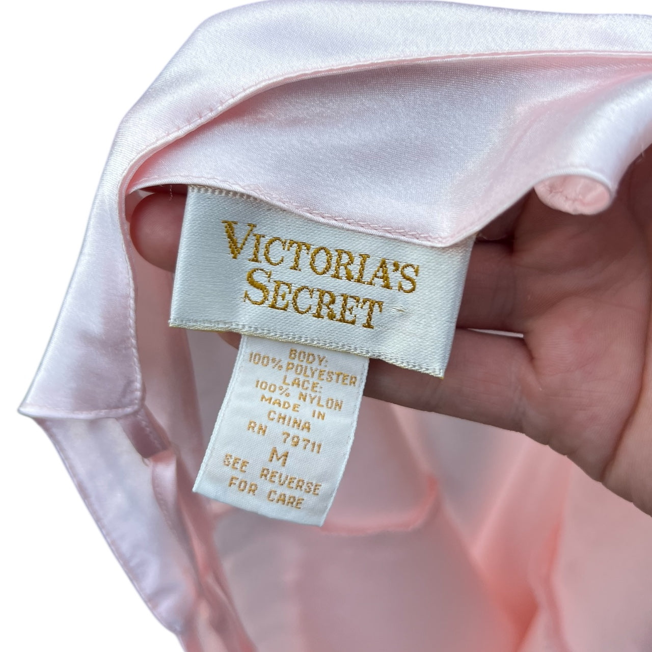 90s Victoria Secret Gold Label Baby Pink Satin Lace Slip Dress Women’s Med
