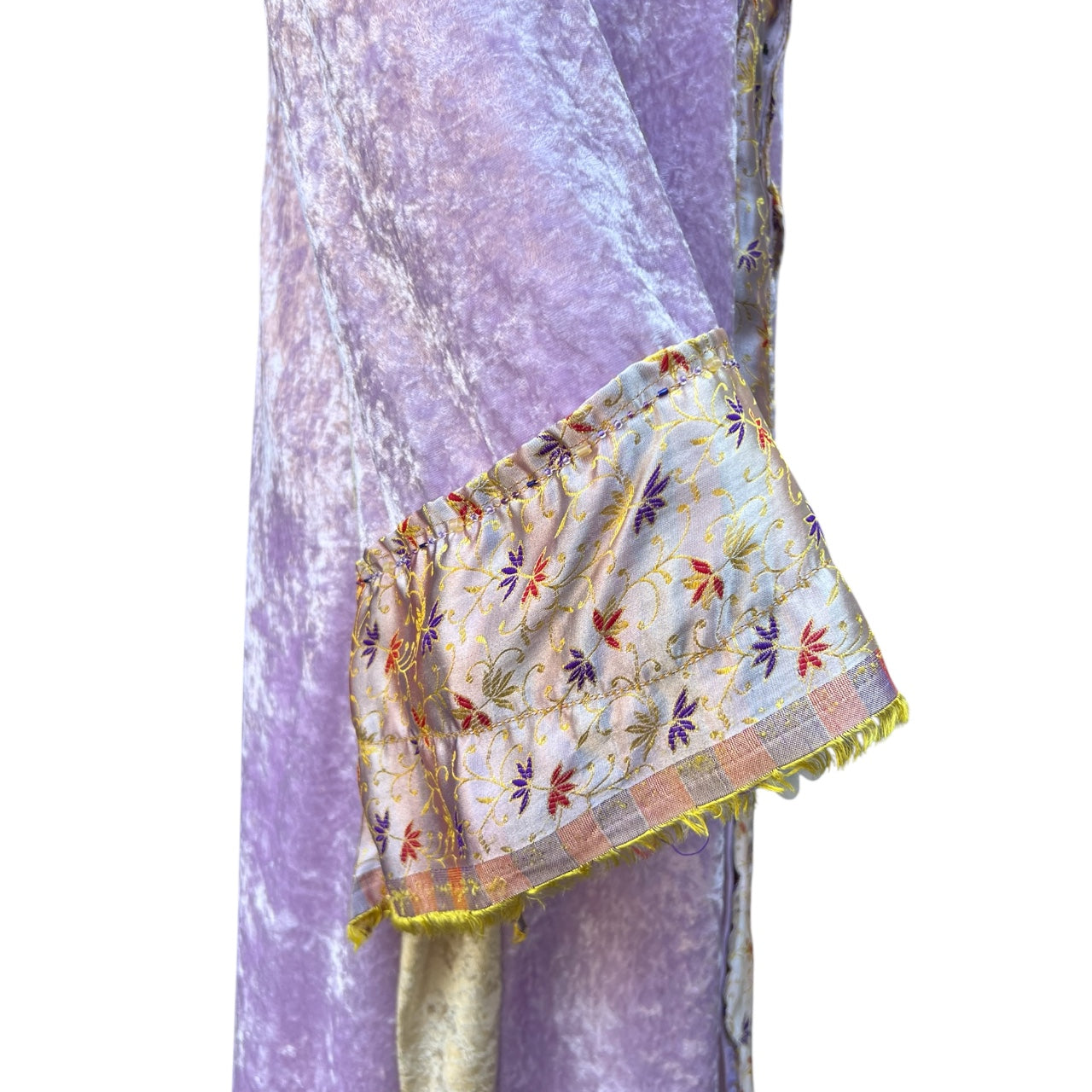 Vintage Handmade Lavender Crushed Velvet Velour Hooded Robe Beaded Fringe Medieval Renn Faire One Size