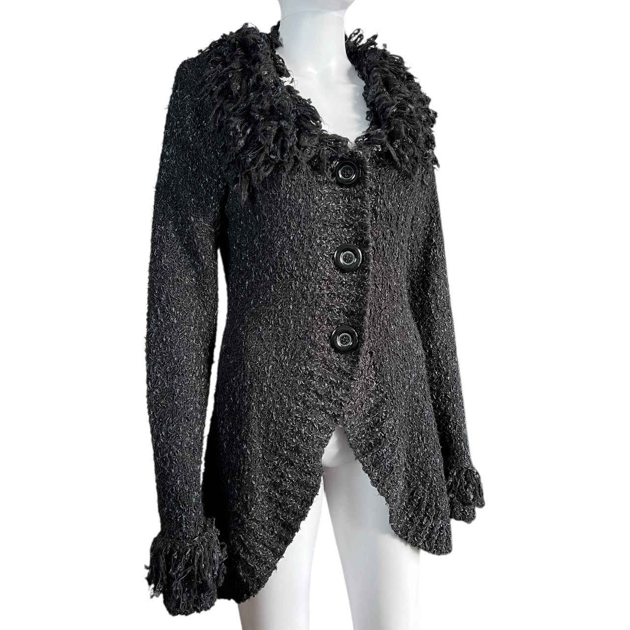 Y2K John fashion Sweater Goth Fringe Trim Cardigan Wool Blend Women’s Small