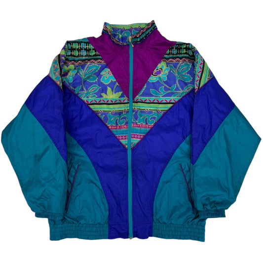 Vintage 80s 90s Bold Spirit Teal Colorblock Nylon Windbreaker Jacket Womens Large