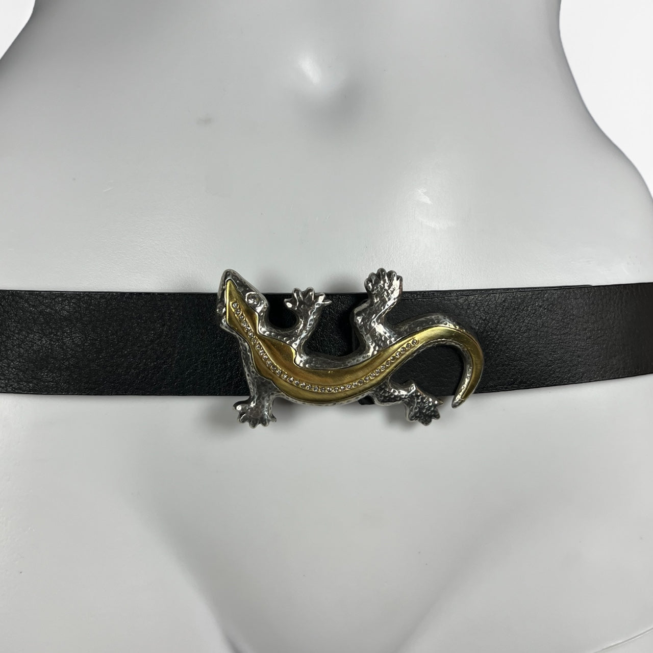 Chico’s Black Leather Belt Metal Lizard Belt Buckle Adjustable Women’s S/M