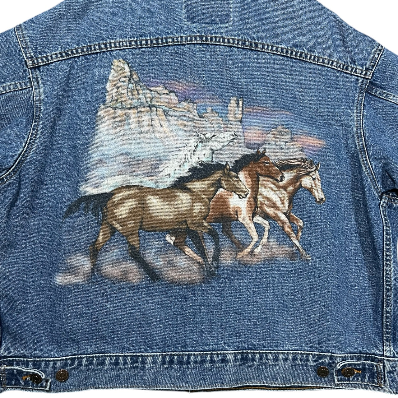 Vintage 90s America's Choice International Denim Airbrushed Horses Western Jean Jacket XXL