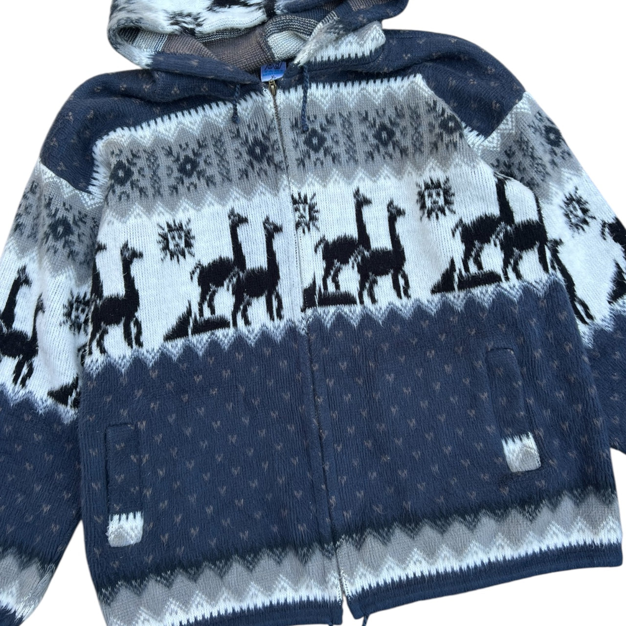 Yari Artesanias Hooded Wool Zip Up Jacket Llama Aztec Men’s XL
