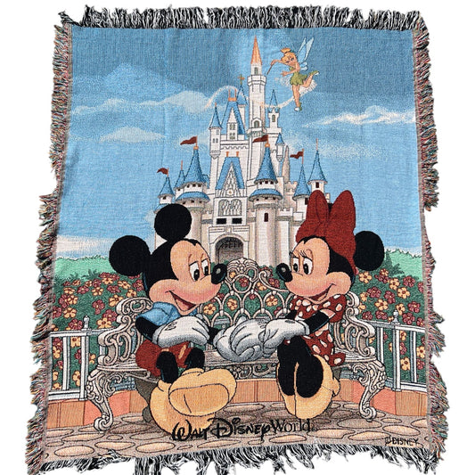 90s Walt Disney World Tapestry Throw Blanket Magic Castle Mickey Minnie TinkerBell 48x56
