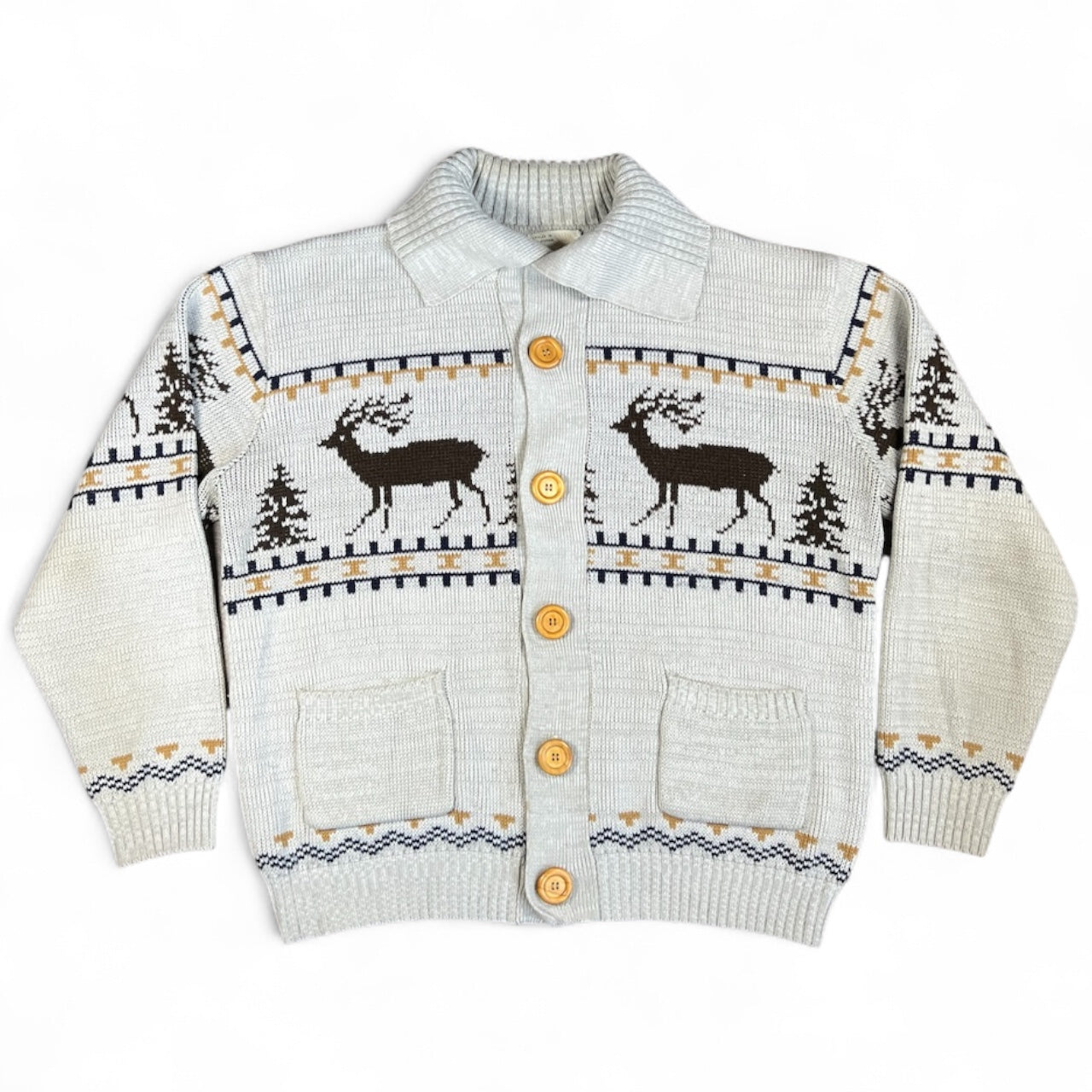 70s Silton Elk Deer Cowichan Acrylic Cardigan Men’s Large Made in Taiwan