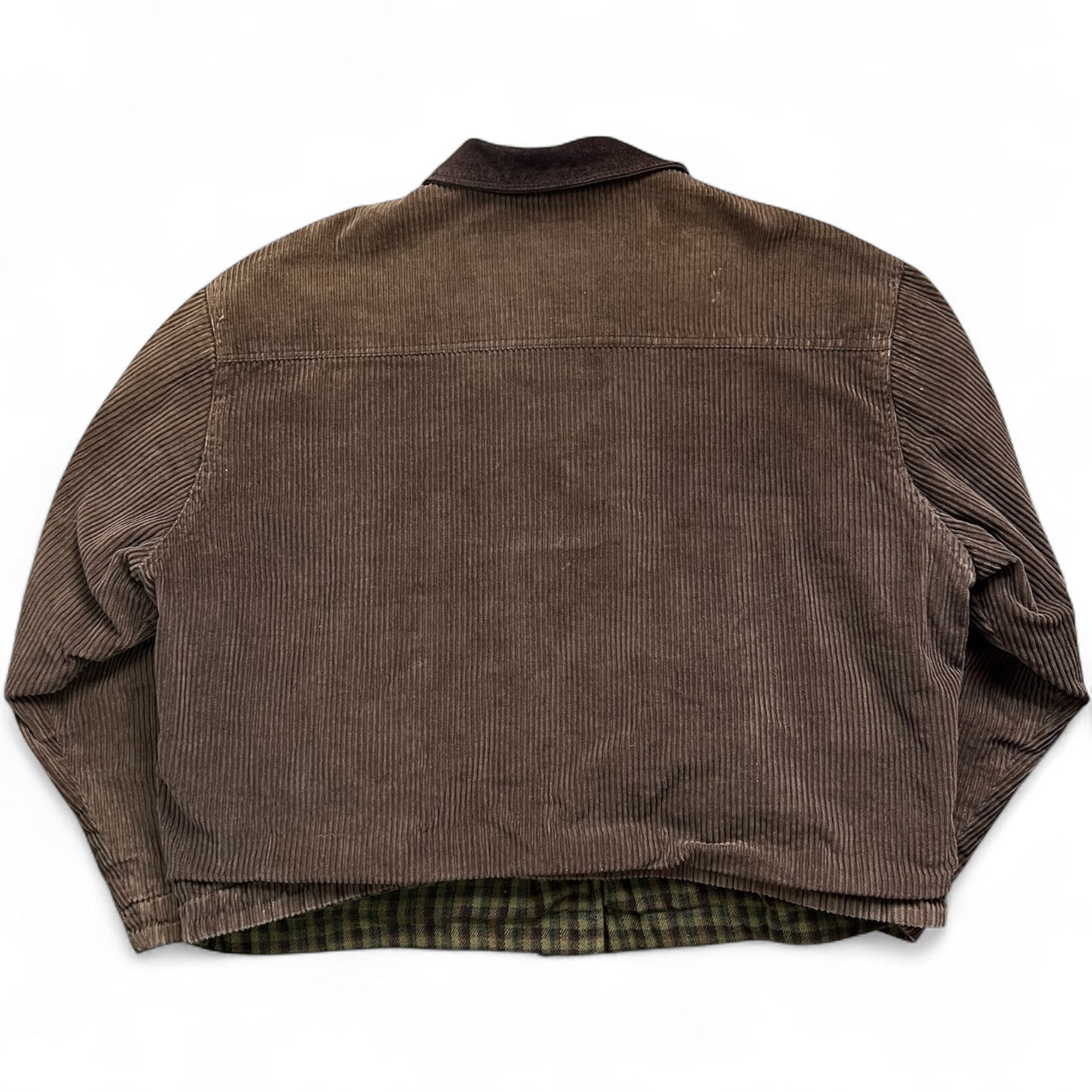 90s JL Colebrook Brown Corduroy Utility Jacket Crop Cut Leather Collar Men’s Large Reversible
