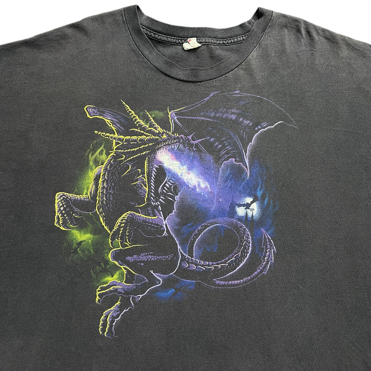 Vintage Y2K Purple Fire Breathing Dragon Medieval Fantasy Black Graphic Tee Mens 3XL