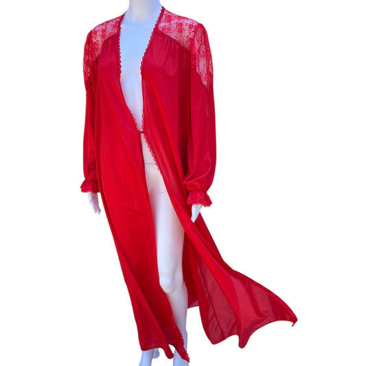 Vintage Undercover Wear Red Lace Open Robe Puff Sleeve Scalloped Trim Women’s 3X Plus Size