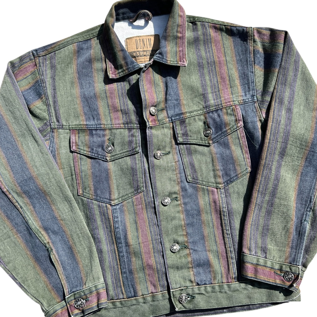 90s Denim Express Multicolor Striped Denim Trucker Jacket Men’s Small
