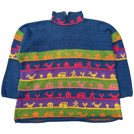 Vintage Amano Cotton Chunky Knit Multicolor Striped Sweater Bolivia XXL
