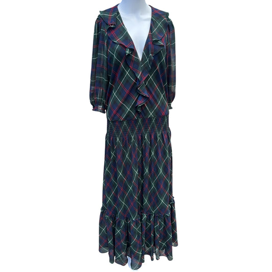 Lauren Ralph Lauren Plaid Georgette Ruffle Midi Dress Women’s 14