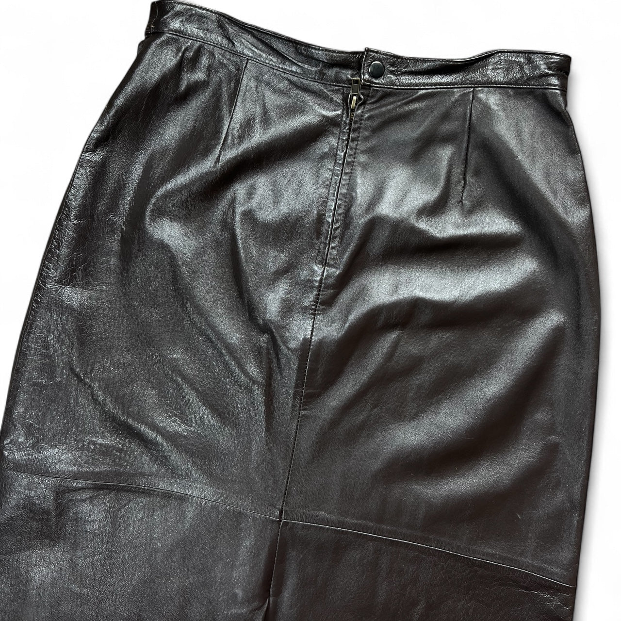 90s Lew Magram Dark Brown Leather Maxi Skirt Paneled Women’s 14